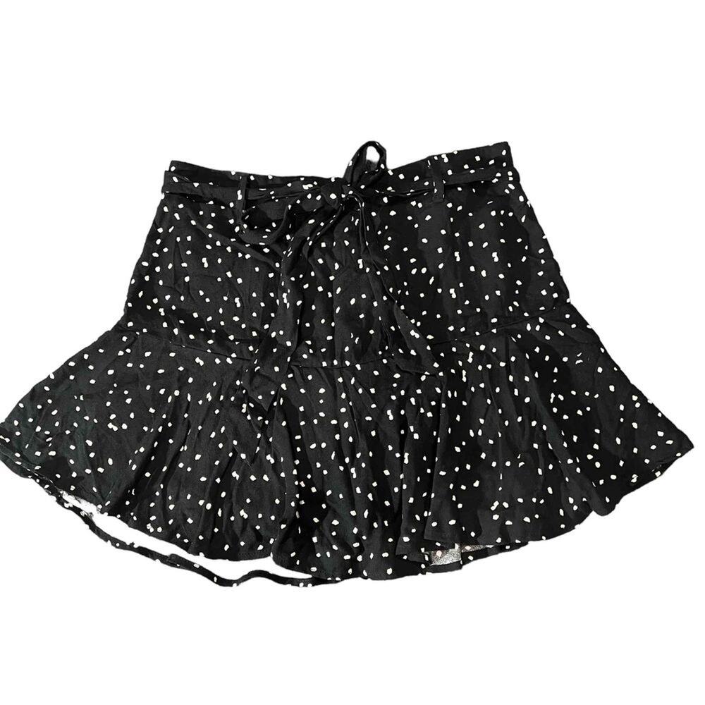 NWT Urban Romantics Black/White Polka Dots Tie-Waist Ruffled Skirt Size Large